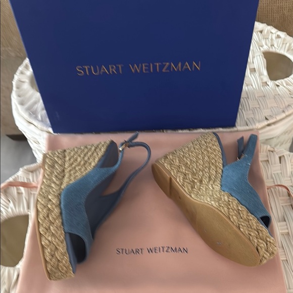 Stuart Weitzman Blue Wedge Sandals Peep-Toe Espadrille - Picture 3 of 3